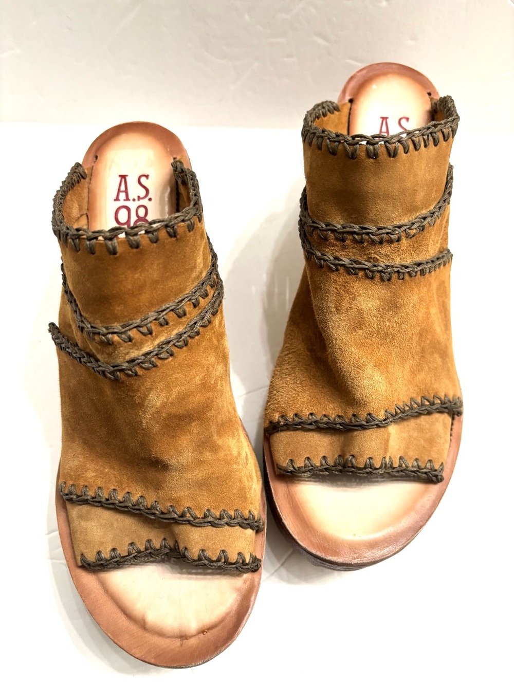 A.S.98 Nelson wedge sandals suede leather platform shoes in whiskey sz eu 42 - Picture 3 of 9